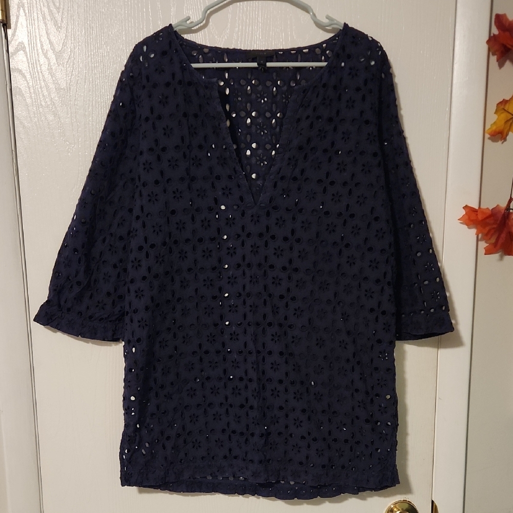 J. Crew Navy Eyelet Tunic